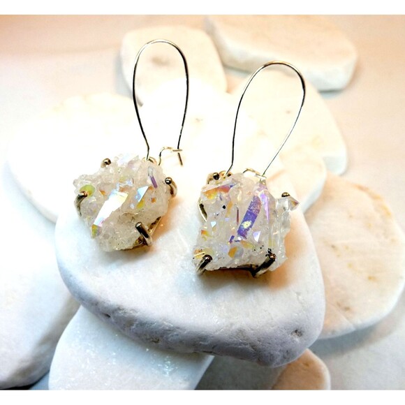 Angel Aura Quartz Crystal Sterling Silver Earrings Genuine Healing Jewelry - Picture 2 of 6